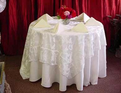 Rental store for OVERLAYS,  WHITE LACE W. SATIN  72X72 in Kingsport TN